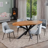 Dossena Oval Dining Table Set with 4 Morandi Velvet Chairs - Light Grey