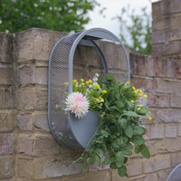 Solar Power LED Lit Oval Wall Planter - Grey