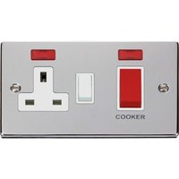 Polished Chrome Cooker Control 45A With 13A Switched Plug Socket 2 Neons - White