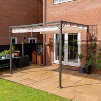 Brooklyn Wall Mounted Outdoor Retractable Metal Pergola with Canopy - Beige