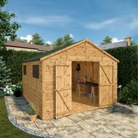 12 x 10 Wooden Garden Shed Shiplap Apex Workshop - Brown