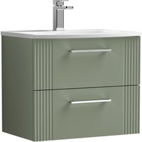2 Drawer Wall Hung Vanity Unit Curved Basin Green 600mm - Satin Green