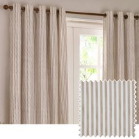 Hebden Striped Cotton Eyelet Curtain Pair - Natural / 229cm