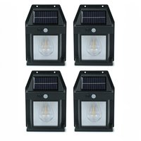 Set of 4 Black Outdoor Lantern Solar Wall Light - Black
