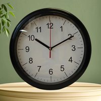 Black Round Quartz Wall Clock Battery Operated 24cm Minimalistic - White & Black