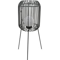 Solar Powered Outdoor Rattan Squat Tripod Floor Lamp - Black