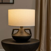 Zoe Ceramic Vase Table Lamp with Linen Drum Lampshade and LED Bulb - Black