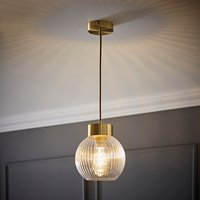 Maddison Ribbed Glass Capped Ceiling Pendant Light with LED Bulb - Brushed Gold