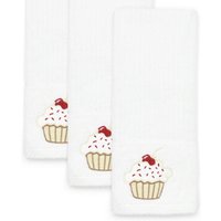 Cupcake Embroidered Quick Dry Pack of 3 Tea Towels - white