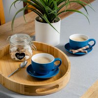 12 Piece Coloured Cappuccino Cup and Saucer Set - 250ml - Blue