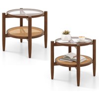 Set of 2 Round End Table - Brown