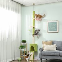 PawHut 5-Tier Floor to Ceiling Cat Tree with Adjustable Height - Green