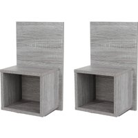 Pair of Kelly Grey Oak Effect Wall-Mounted Compact Bedside Tables - Grey