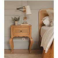 Louis Bedside Table with Cane Rattan Drawer - Aged Oak Brown