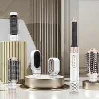 Luxury 6-in-1 Air Hair Styler Ionic Blow Dryer Brush White Gold UK Plug - White & Gold