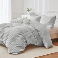 Super soft luxury faux fur stripe Duvet - Silver / 135cm