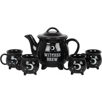 Witches Brew Ceramic Cauldron Tea Set - Black