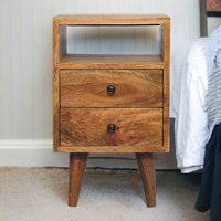 Solid Wood Mini Oak-ish Classic Open Bedside - Brown