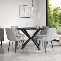 Calne Concrete Table W Blk Leg+ Nova Velvet Dining Chair Set Of 4 - Grey