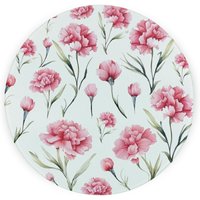 Pink Carnations Round Worktop Protector - Textured Glass Chopping Board - Pink
