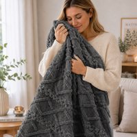 Dyzi Cable Style Blanket - Extrasoft Textured Decorative Throw 150 x 200cm in Charcoal | Size: 150 cm x 200 cm