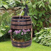 Outsunny Wooden Barrel Patio Water Fountain - Carbonised Wood Colour