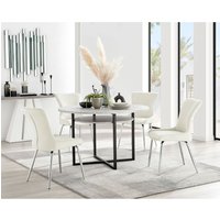 Adley Grey Concrete Effect Storage Dining Table and 4 Nora Silver Leg Chairs - Cream