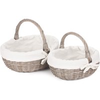Lined Antique Wash Wicker Shopping Basket - Grey / Set of 2