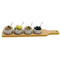 Appetizer Tapas Dishes Porcelain Wooden Paddle Set - White