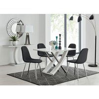 FurnitureboxUK, Mayfair 4 White Dining Table and 4 Corona Silver Leg Chairs - Black FurnitureboxUK, Mayfair 4 White Dining Table and 4 Corona Silver Leg Chairs - Black