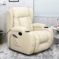Caesar Manual Recliner Rocking Swivel Heat and Massage Chair - Cream