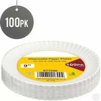 100pcs Disposable Paper Plates 9inch for Hot and Cold Food - white