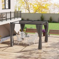 Outsunny Retractable Pergola Canopy with Curtains - Light Grey