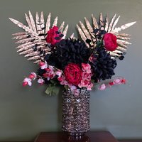 Gold Palm and Peony Glass Vase - Gold Palm Peony Glass Vase