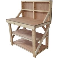 Eucalyptus Top Workbench With Back Panel And Double Shelf - Multi-colour / 210cm