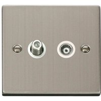 Stainless Steel Satellite And Isolated Coaxial 1 Gang Socket - White