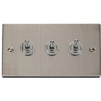 Stainless Steel 3 Gang 2 Way 10AX Toggle Light Switch - Black