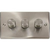 Satin Brushed Chrome 3 Gang 2 Way LED 100W Trailing Edge Dimmer Light Switch - Black