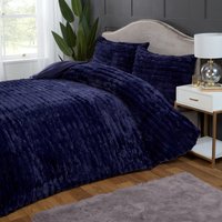 Chunky Ribbed Plush Duvet Cover Set with Pillowcase - Midnight Blue / Double