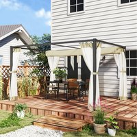 Outsunny Retractable Pergola Canopy with Nettings - Khaki / 397cm