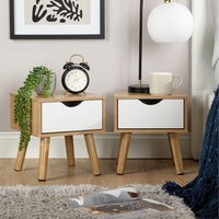 Boden Pair 1 Drawer Bedside Table Storage Units - Oak & White
