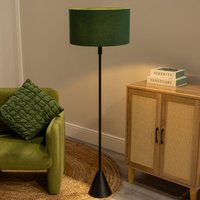 Mitch Triangle Floor Lamp with Fabric Drum Shade and LED Bulb - Green