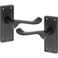 Victorian Scroll Door Handles with Latch - Matt Black / 1 Set