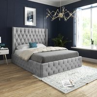 Wayno Straight Winged Upholstered Velvet Bed Frame - Grey / 189cm
