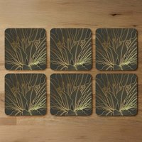 Monstera plant line art Designer Coaster Set - Yellow