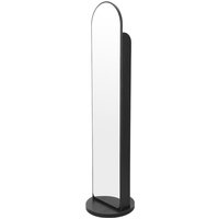 Rotating Arch-Top Full-Length Mirror with Integrated Rack - Black