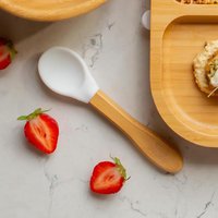 14cm Children's Bamboo Silicone Tip Spoons Pack of 2 - White