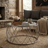 Ackley Silver Round Coffee Table with Clear Glass - Silver