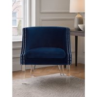 Clarence Navy Blue Velvet Chair with Acrylic Legs - Blue