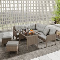 7 Seater Outdoor Garden Dining Table Set Patio Corner Sofa Set - Brown